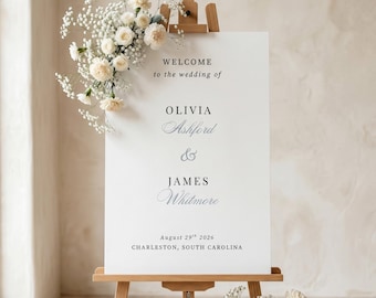Plantilla de cartel de bienvenida para bodas, editable en Canva, diseño elegante Chantilly