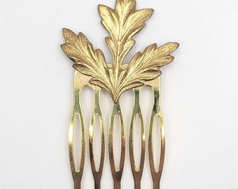 Gold Thistle Leaf Small Hair Comb, Raw Gold Brass, Scottish Wedding, Elegant Bridal Hair Comb, Woodland, Bridesmaids, Garden