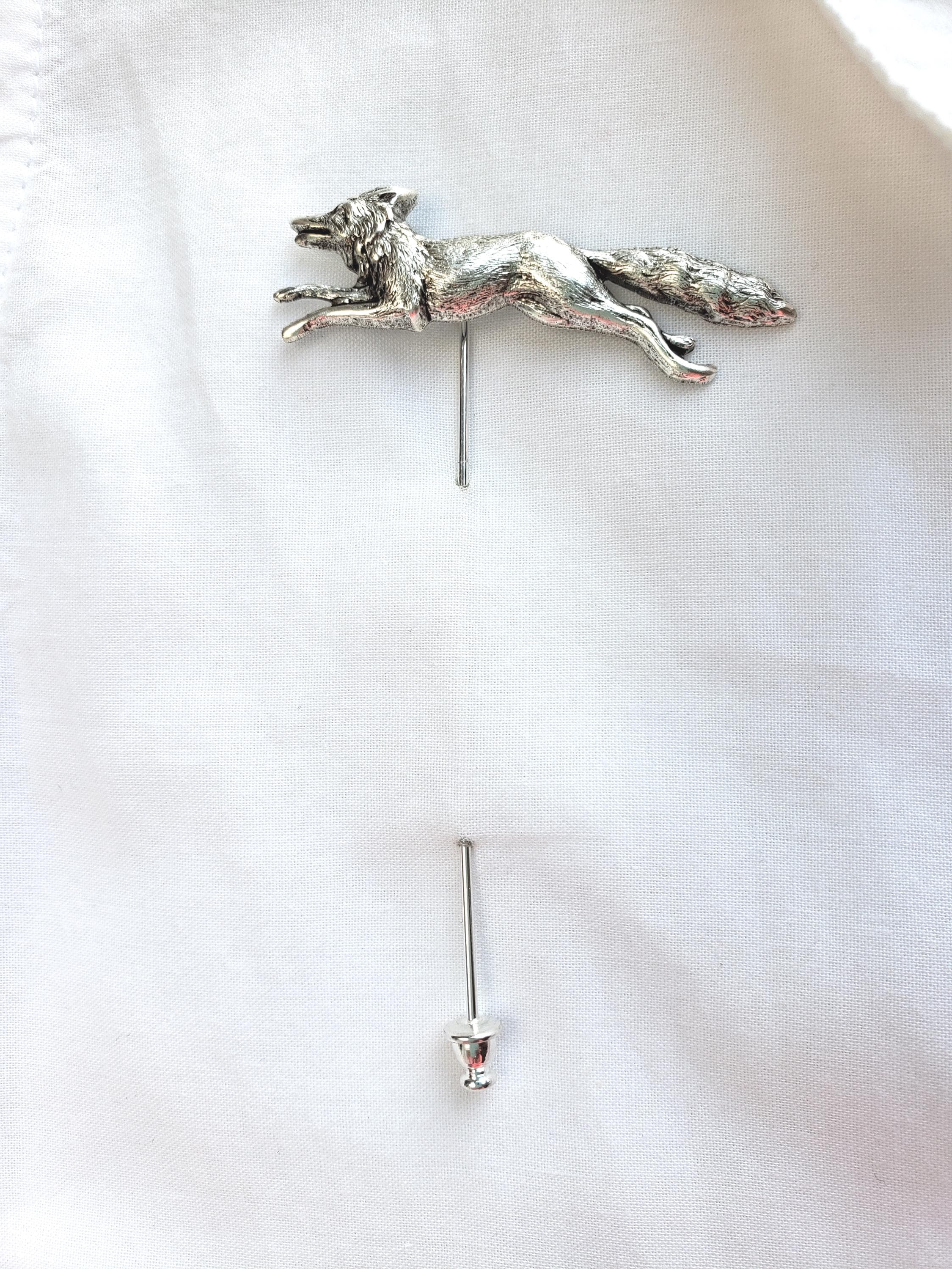 Silver Fox Stick Pin, Lapel Pin, Woodland, Forest, Wedding, Groom boutonniere, Antiqued Silver, Animal Lover, Gift for Men, Gift for Women