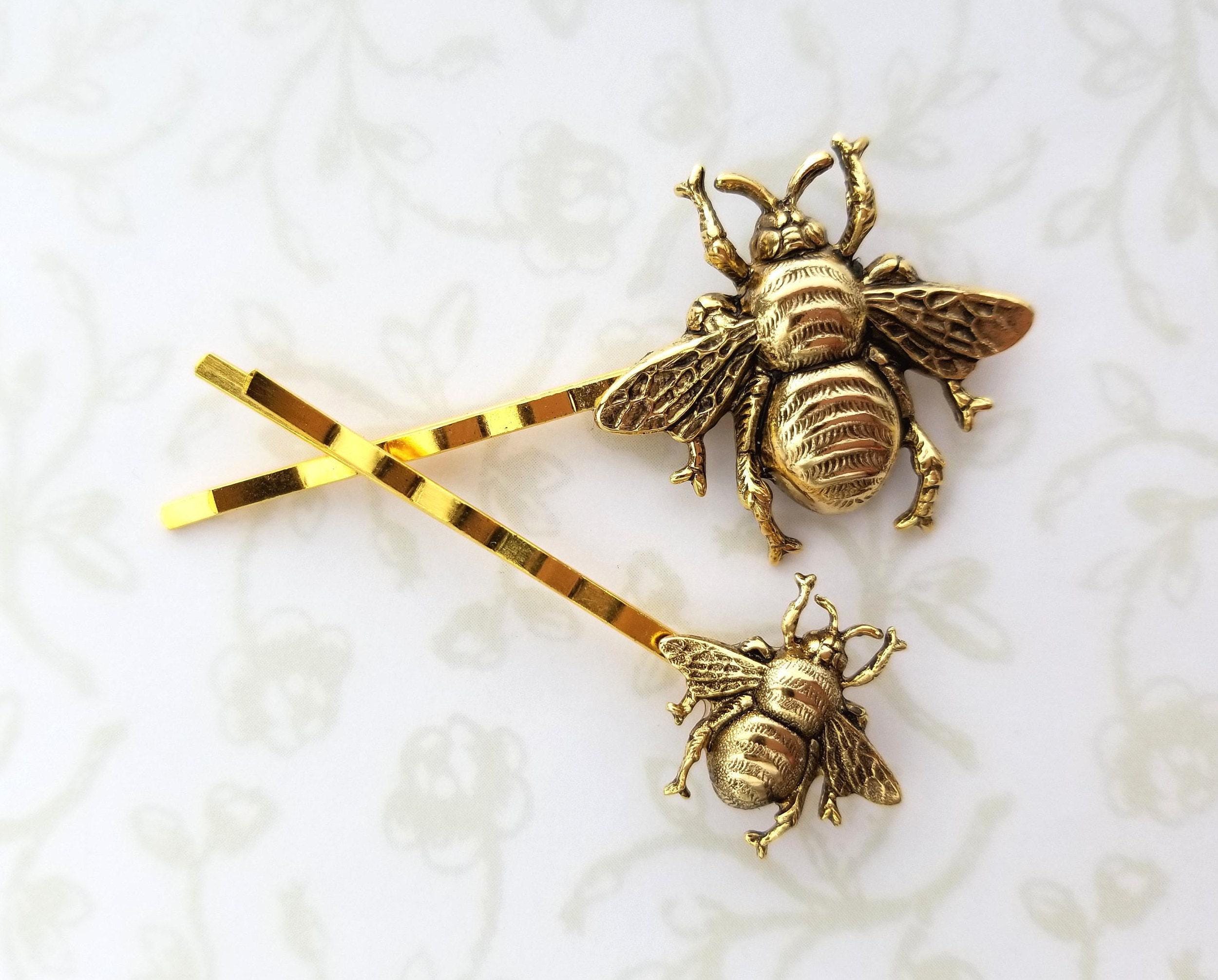 Gold Bumble Bee Bobby Pins in Two Sizes, 24k Gold Plated Brass Hair ...