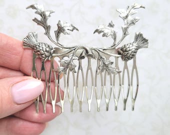 Silver Thistle Hair Comb, Elegant Scottish Bridal Hair Comb, Woodland, Boho, Bridesmaids, Feminine, Romantic, Bride, Summer, Garden Wedding