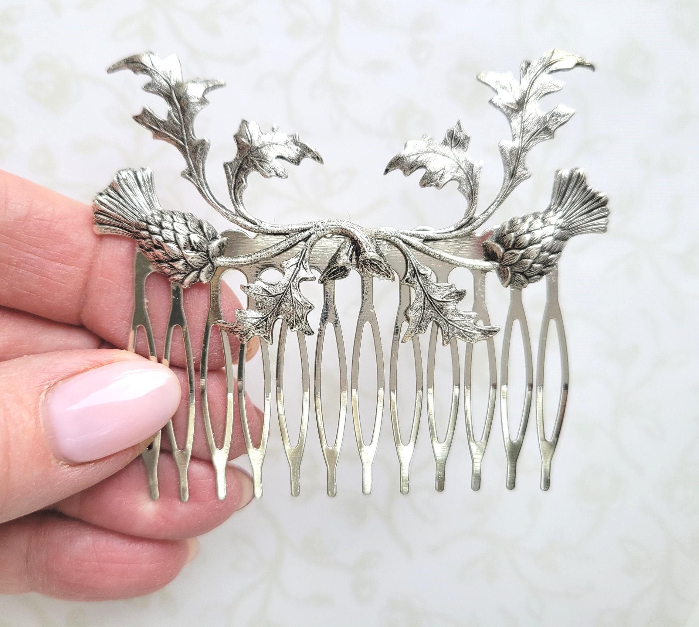 Mid Century Unmarked Silver Hair Barrette | Hand Engraved Floral Design | Mexica Flower Fairy French Barrette | Brass Silver Hair Accessories  main image 4
