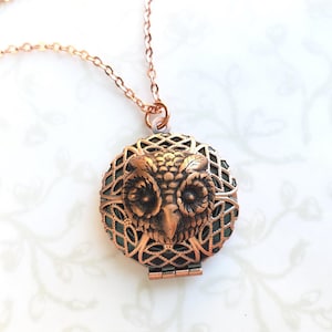 Copper Owl Locket, Fall Diffuser Locket, Autumn, Filigree, Copper, Woodland, Forest, Halloween