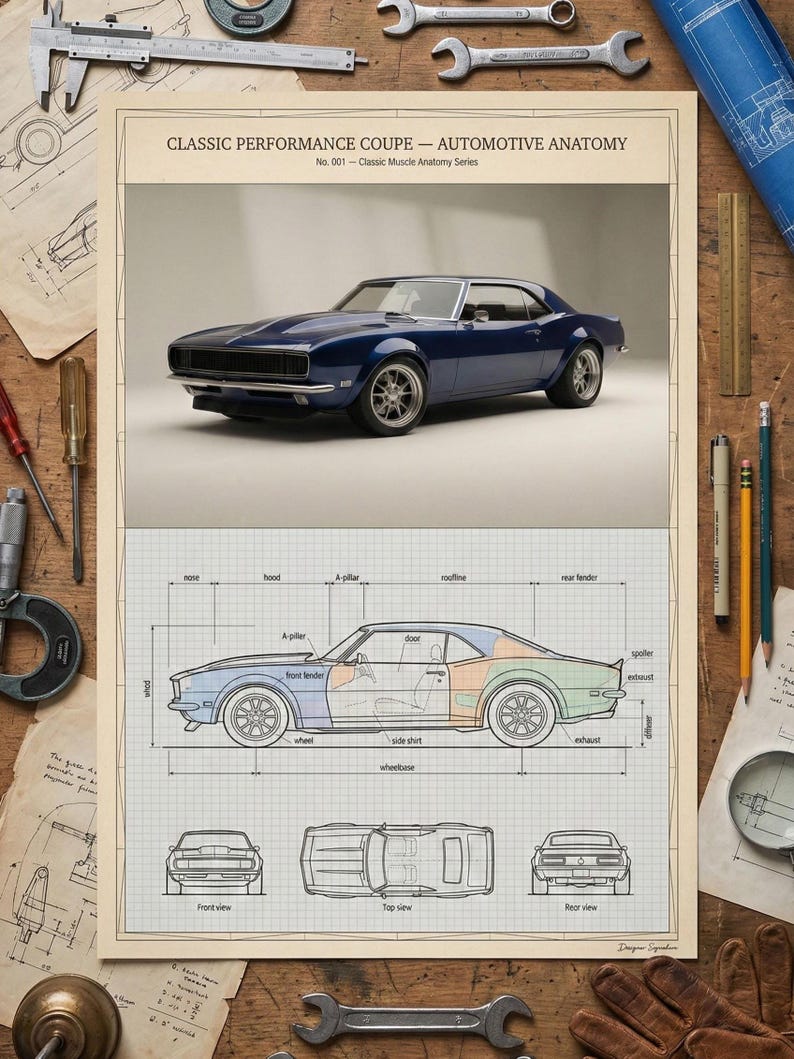 1968 Camaro Blueprint Art, Classic Muscle Car Print (digital Download ...