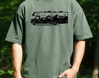 RV Camper Mountain Silhouette T-shirt | Adventure Outdoors Graphic Tee