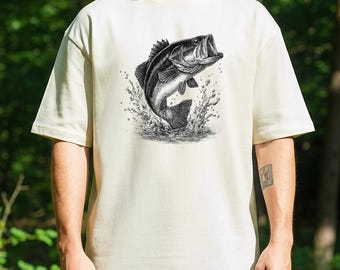 Largemouth Bass Fishing T-shirt | Realistic Black & White Fishing Illustration