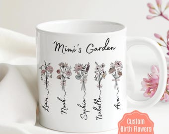Personalized Grandma's Garden Mug, Custom Birth Month Flower Mug with Names, Gifts for Her, Mothers Day Gift