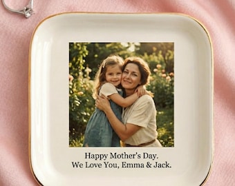 Personalized Mother's Day Jewelry Dish, Custom Photo Ring Dish, Trinket Tray with Picture, Gift for Mom, Grandma Gift, Birthday Gift for Her