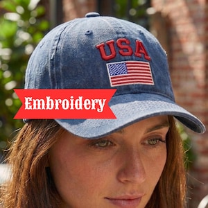 USA Hat American Flag Pigment Dyed Baseball Cap Custom Thread Colors Patriotic Embroidered Hat 4th of July Gift for Men Women USA Flag Hat