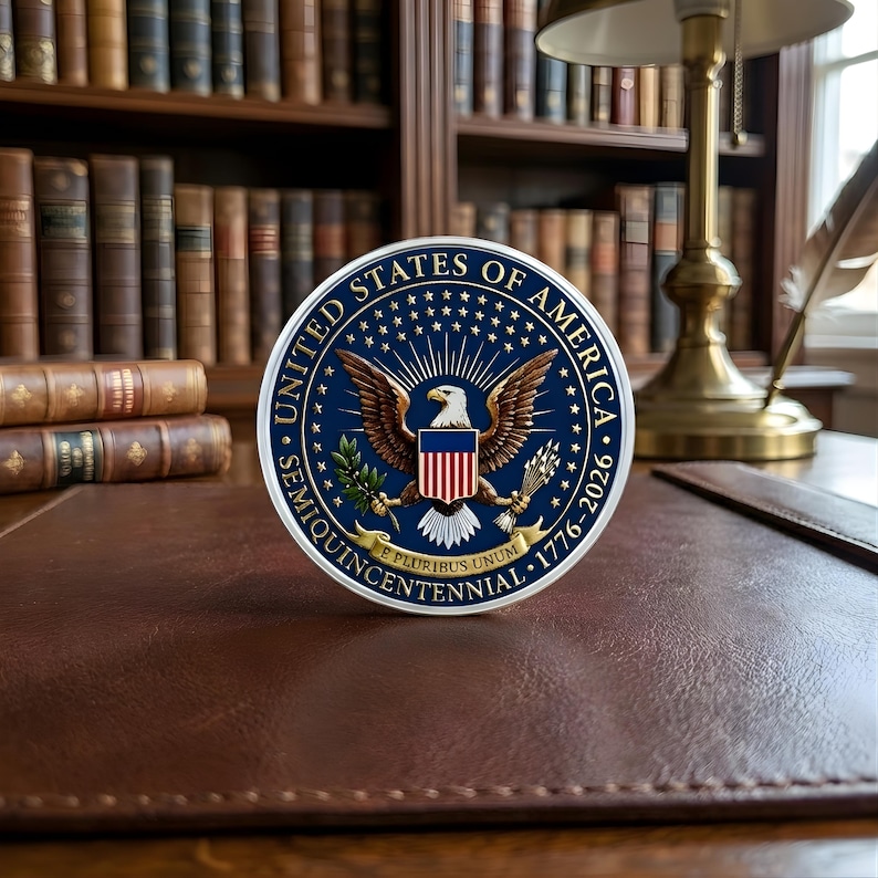 US 250th Anniversary Commemorative Coin, 1776-2026 Semiquincentennial Challenge Coin, Patriotic American History Gift, Great Seal Design image 4