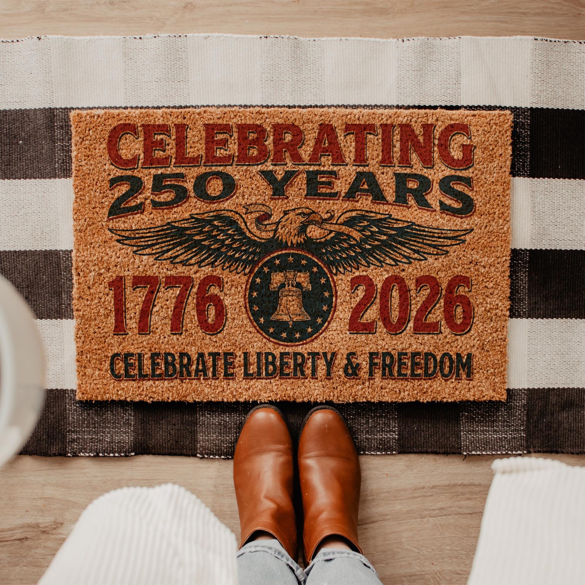 Discover 250th Anniversary USA Doormat, 1776 2026 Patriotic Decor, Semiquincentennial Eagle Welcome Mat, American History Gift, Independence Day
