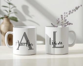 Monogram Initial Name Mug, Customized Name Coffee Mug, Personalized Mug, Custom Birthday Gift, Christmas Gift, Holiday Gift