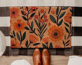 Floral Doormat, Wildflower Welcome Mat, Spring Front Door Decor, Boho Entryway Rug, Outdoor Floral Rug, Housewarming Gift, Botanical Mat