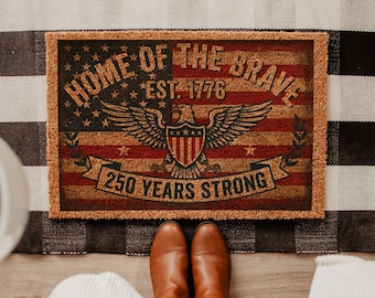 250th Anniversary USA Doormat, Est 1776 Patriotic Welcome Mat, Home of the Brave Eagle Rug, America Birthday Decor, Semiquincentennial Gift