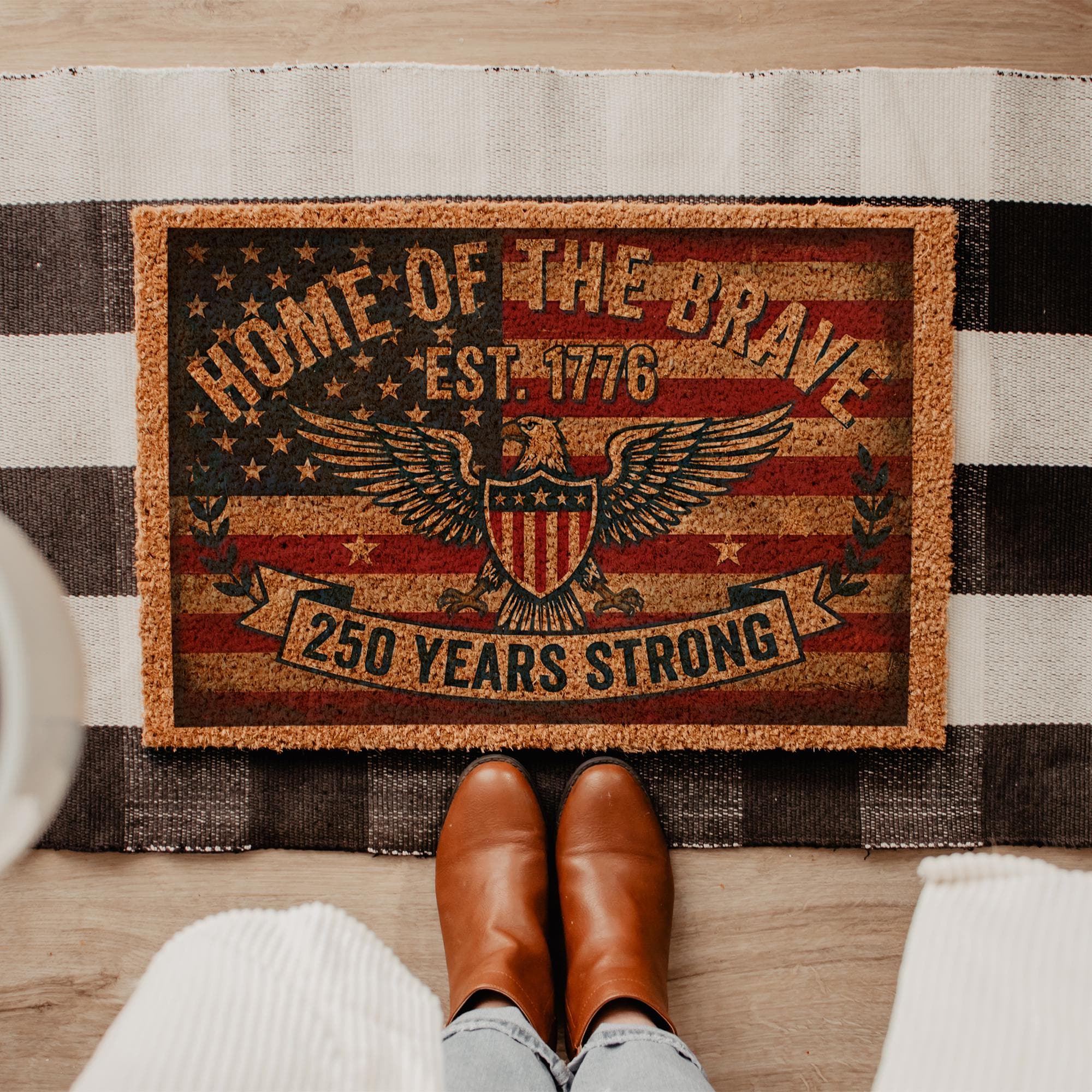 250th Anniversary USA Doormat, Est 1776 Patriotic Welcome Mat