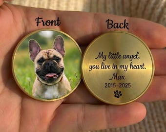 Personalized Pet Memorial Coin, Custom Photo Dog Cat Loss Gift, Pet Remembrance Token, Sympathy Gift for Pet Owner, Pet Portrait Coin