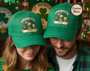Personalized St Patrick's Day Hat, Custom Lucky Charm Leprechaun Baseball Cap, Green Irish Party Gift, Custom Name St Paddy's Hat for Family