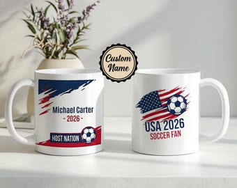 Personalized USA 2026 Summer Soccer Mug, Custom Name Soccer Coffee Cup, Football Fan Gift, Football Host Nation Souvenir, Soccer Lover Gift