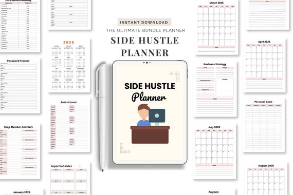 Undated Side Hustle Planner | Business Organizer | Productivity Planner | Goal Tracker | Entrepreneur Journal