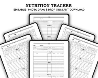 Nutrition Tracker | Food Journal | Daily Meal & Calorie Log | Wellness Planner | Healthy Eating Printable Template