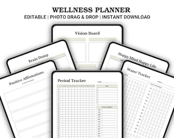 Wellness Planner | Self Care Journal | Habit Tracker | Mindfulness & Health Organizer | Printable Planner Kit