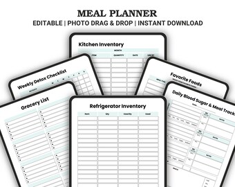 Meal Planner | Weekly Meal Prep | Grocery List Organizer | Food Journal & Healthy Eating Guide Printable