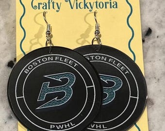Boston Fleet Hockey Puck Earrings
