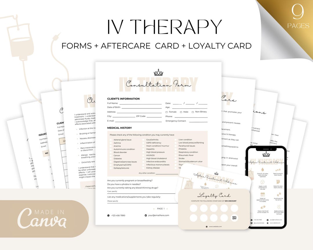 Iv Consent Form IV Therapy Template, IV Therapy Consent, Intravenous Therapy, Med Spa ...