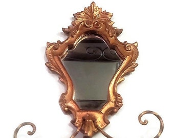 1950's Italian Mirror / Florentia Wood Accent Mirror / Italy Gold Gilded Gilt Luxe Mid Century Decorative Accessory / Vintagesouthwest