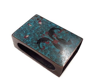 Vintage Cloisonne On Bronze Match Box Holder Asian Moth / Butterfly Decoration FREE SHIPPING