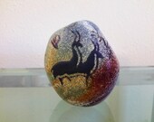 Richard Satava Glass Paperweight Petroglyphs Pictograph Pre-Historic Design Antelope Deer Gift Idea Artist Signed FREE SHIPPING