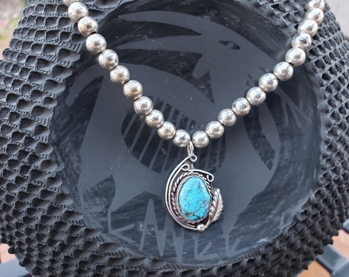 Native American Turquoise Necklace Sterling Beaded Necklace Southwest Jewelry Navajo Jewelry Turquoise Jewelry VintageSouthwest