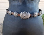 Sterling Concho Belt Heart Design Native American 20 Heart Conchos Buckle 34 quot Leather Belt Southwest Dress Attire Vintagesouthwest