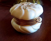 Wave Crest Glass Lidded Box Jar Jewelry Trinket Antique Collectible Glass Light Brown Beige Lined FREE SHIPPING