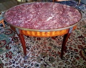 Louis XVI Style Marble Top Handled Coffee Cocktail Butlers Table Made In France Gilted Bronze Parquetry Sabot Hoofed Feet FREE SHIPPING