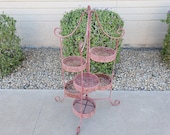 Pink Pagoda Folding Metal Plant Stand Mid Century Plant Stand Indoor Outdoor Garden Decor Asian Plant Stand Asian Garden Decor