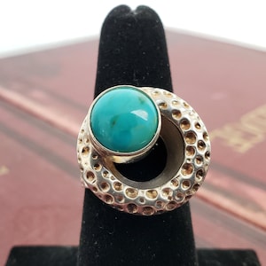 Jay King Turquoise Ring Sz 6 3/4 / Modernist Design In Sterling Silver / Mine Finds / DTR Designer Turquoise Jewelry /Vintagesouthwest 8016E