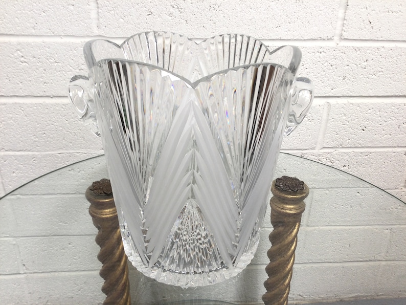 Hollywood Regency Cut Crystal Ice Bucket / Champagne Chiller Bucket Clear & Frosted Glass Bucket Art Deco Barware VintageSouthwest image 1