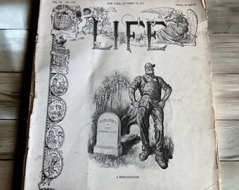 Antique Life Magazine October 23, 1919 (# 1930) ~ New York ~ Autocracy Full Page Art Comic Art Editorials Letters ~ Fair Condition