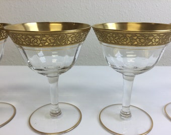 Tiffin Franciscan Barware Rambler Rose Clear Liquor Cocktail Glasses Set of 5 ~ 4" Mid Century Barware ~ Stem 14196 ~ VintageSouthwest