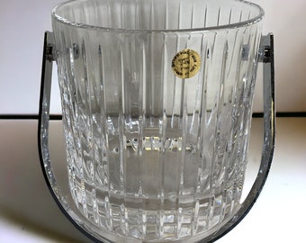 Italian Crystal Barware Ice Bucket ~ Mid Century 5" Ribbed Ice Bucket w Metal Handle ~ Made in Italy ~ 1960s Barware ~ VintageSouthwest