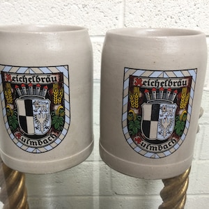 Reichelbrau Kulmach Beer Steins Pair 1/2 Litre ~ German Beer Steins ~ Home Bar Man Cave Barware ~ Tavern Pub Decor ~ VintageSouthwest