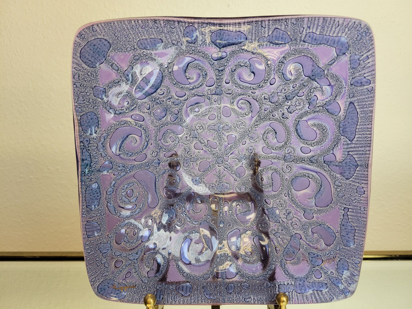 Higgins Art Glass Square Bowl / Mid Century Modern Glass / Etsy