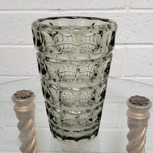 1960s Sklo Union Czech Glass Vase ~ Grey Thumbprint ~ Smoke Pressed Glass ~ Modernist Glassware ~ Bohemian Art Glass ~ VintageSouthwest