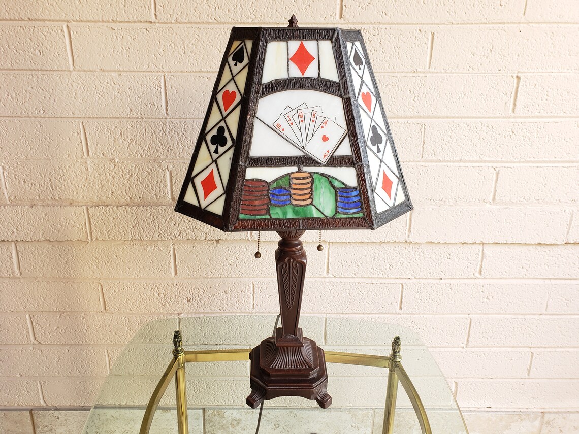 Stained Glass Poker Lamp / Royal Flush Playing Cards Gambling Etsy