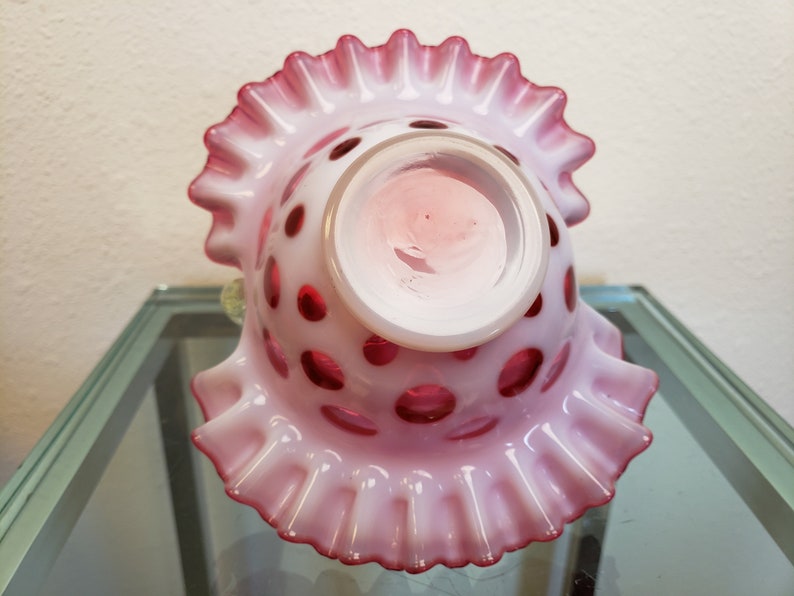 Fenton Cranberry Glass Coin Dot Basket / Ruffled Rim / Mid Century ...