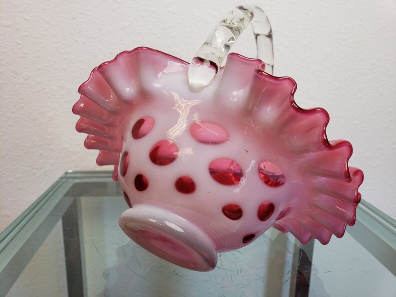 Fenton Cranberry Glass Coin Dot Basket / Ruffled Rim / Mid | Etsy