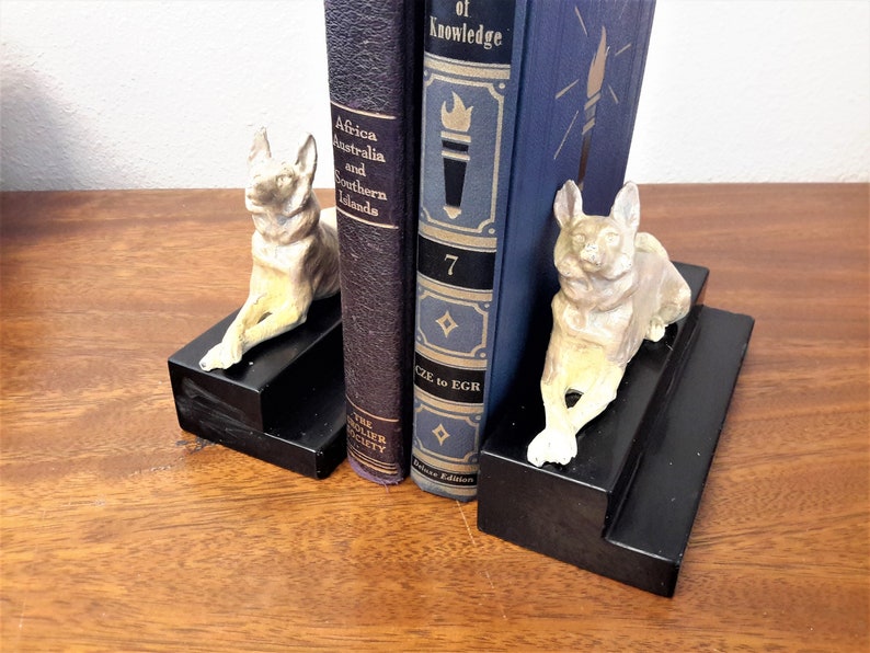Art Deco Dog Bookends Marble Base Cast Metal Painted German Etsy