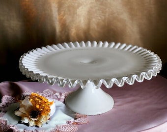 Fenton Cake Stand ~ Mid Century Silver Crest Crimped Milk Glass ~ Weddings Anniversaries Special Occasions ~ Fenton Gifts ~ VintageSouthwest