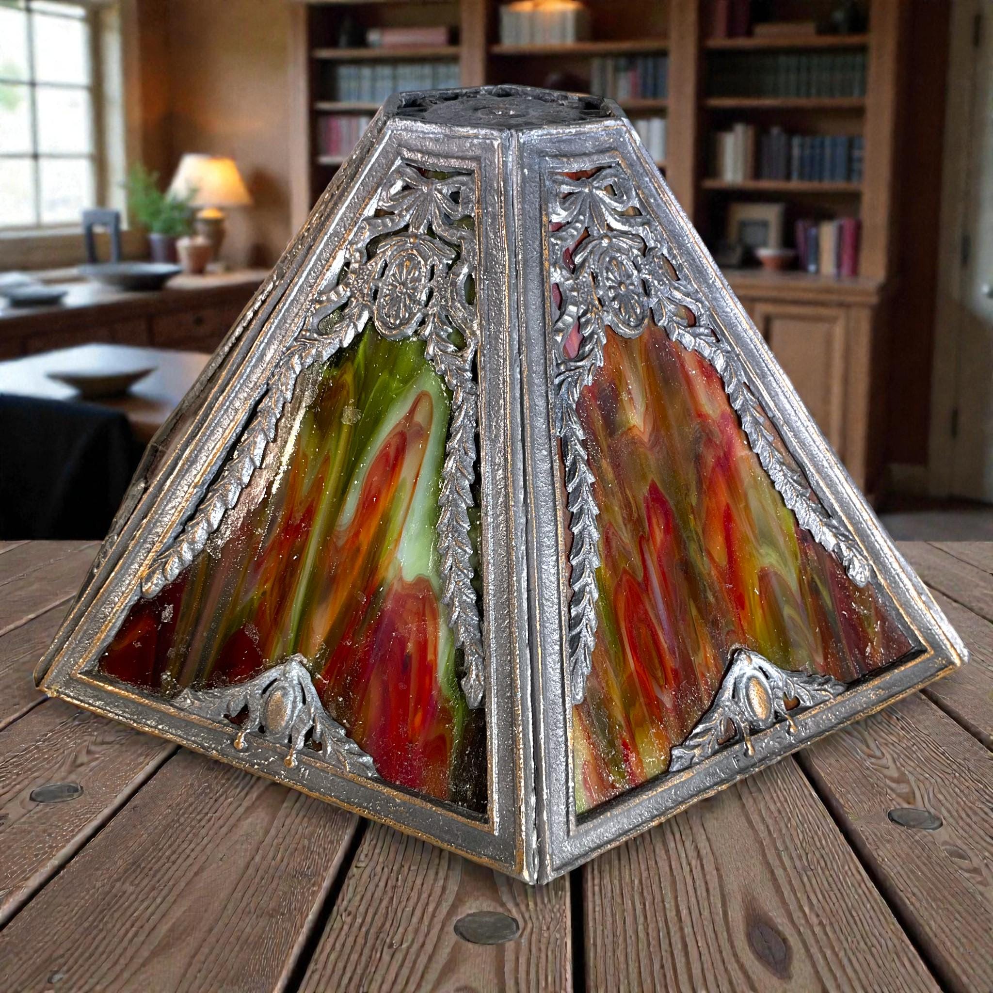 Antique Slag Glass Lamp Shade ~ 7